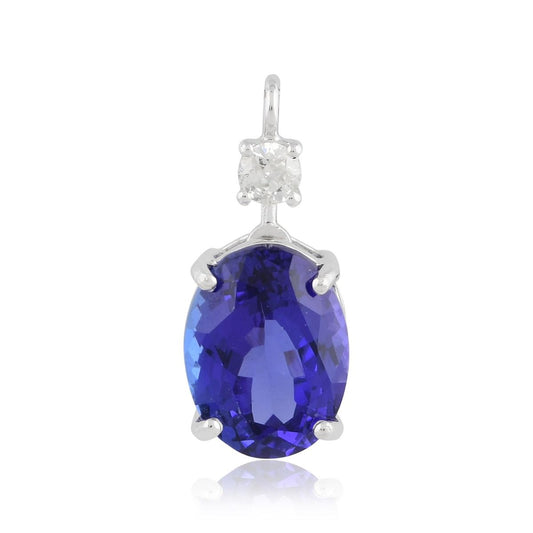 Natural 0.12 Carat HI Color SI Clarity Diamond Oval Shape Tanzanite Gemstone Pendant 18k White Gold Jewelry