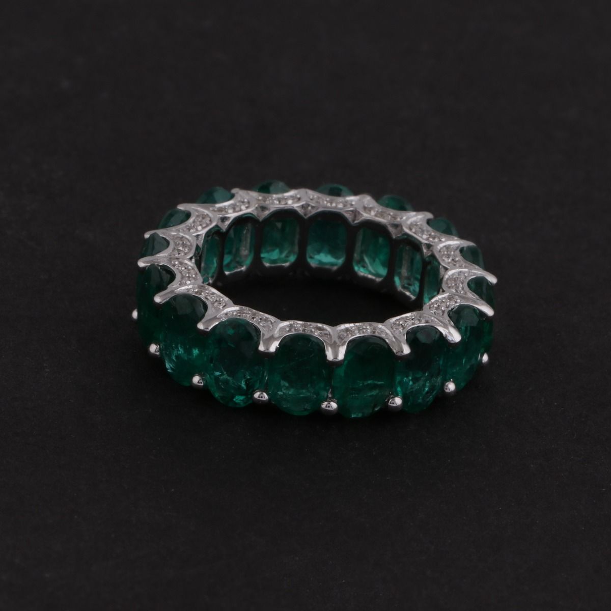 Emerald Natural Diamond Solid 18k White Gold Jewelry Eternity Band Ring