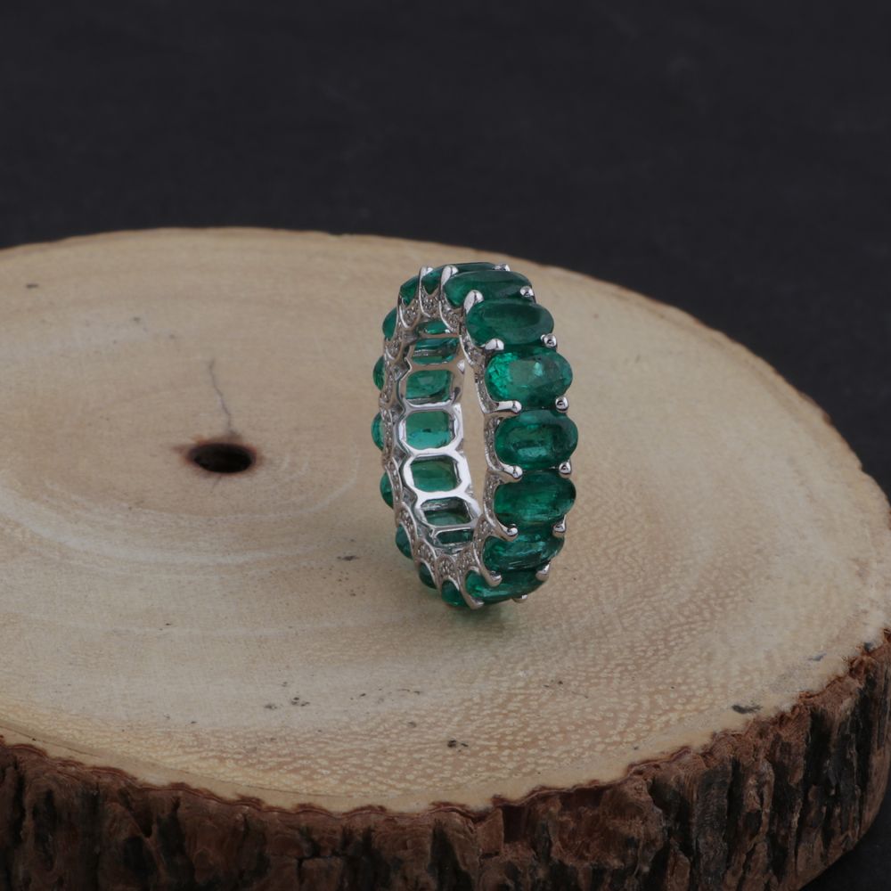 Emerald Natural Diamond Solid 18k White Gold Jewelry Eternity Band Ring