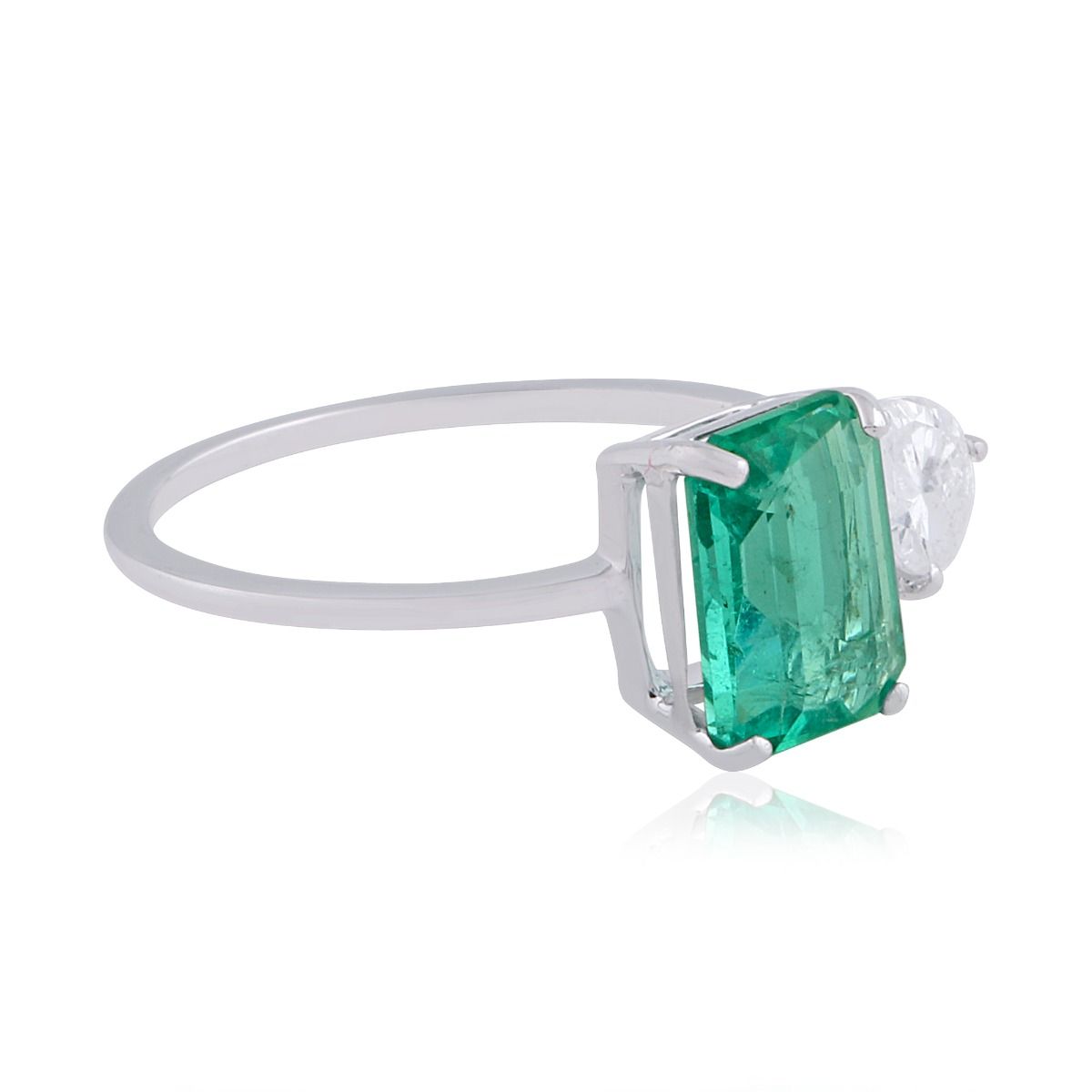 Solid 18K White Gold SI/HI Diamond 2.50 TCW Emerald Gemstone Cuff Ring