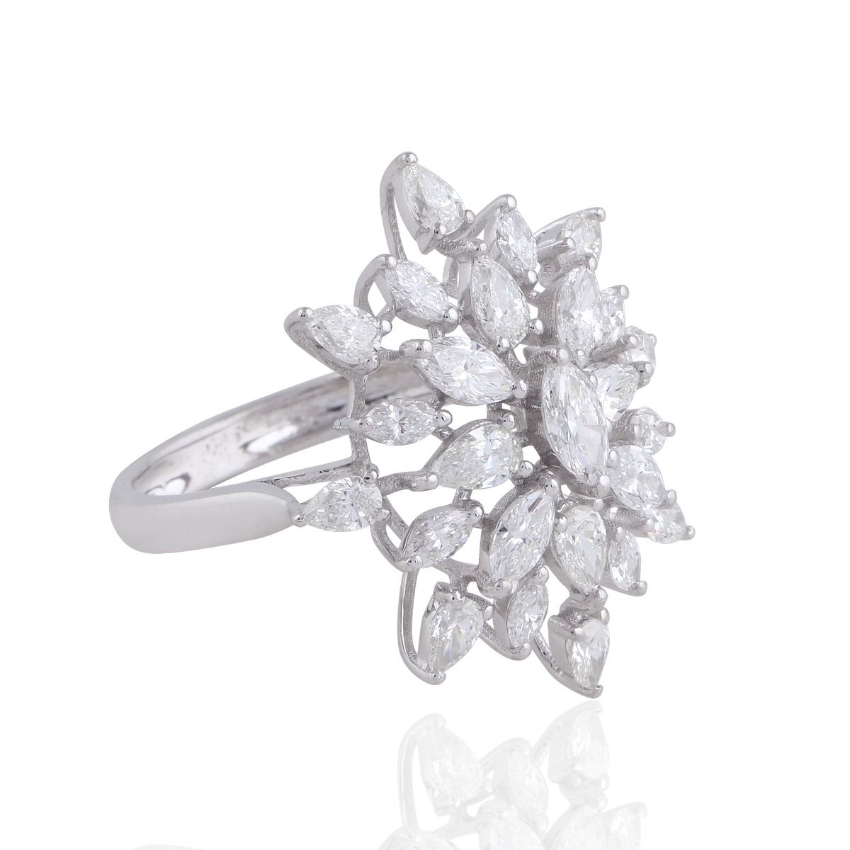 Solid 18 Kt White Gold Marquise Shaped SI Clarity HI Color Diamond Cluster Promise Ring