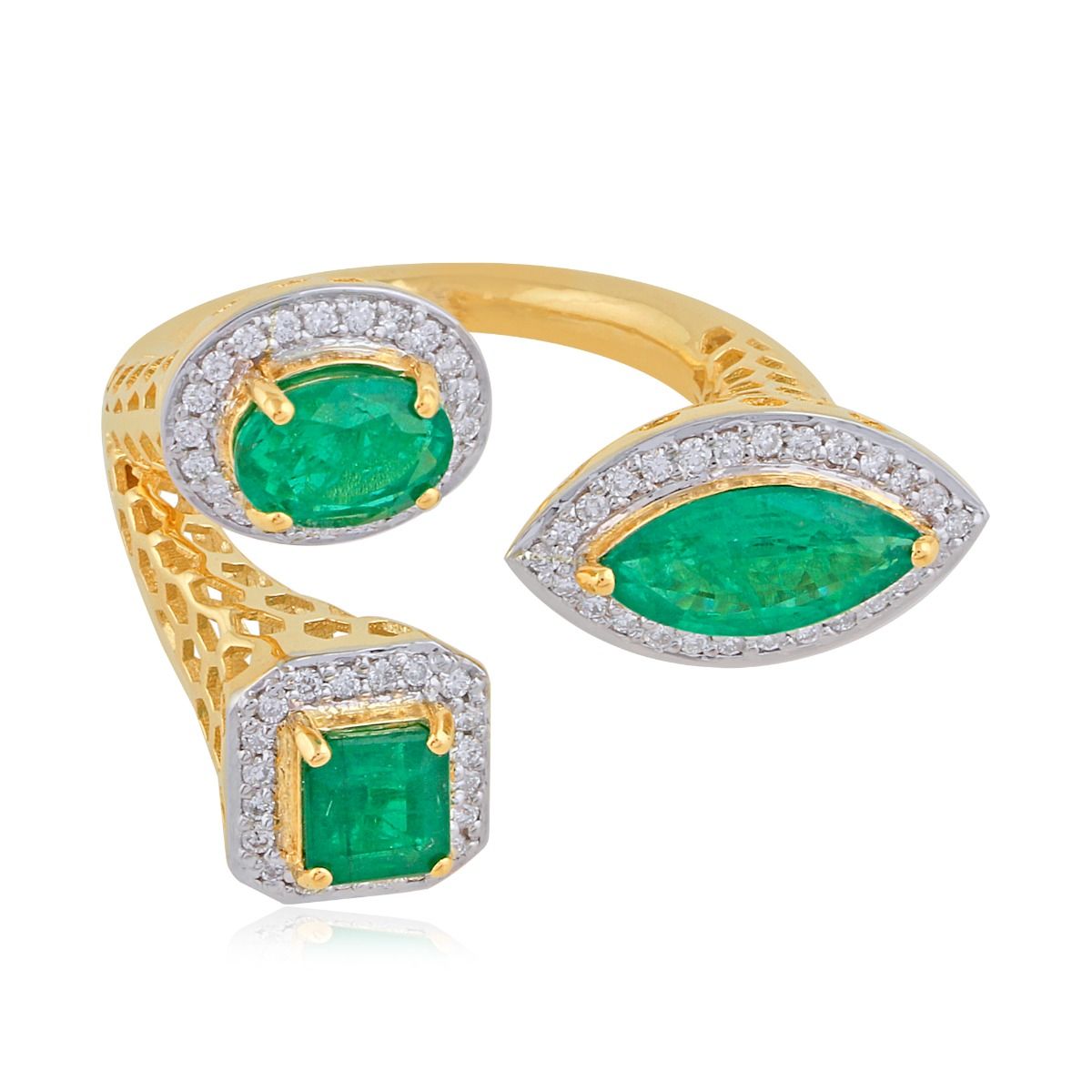 Emerald Gemstone Natural Diamond Solid 18k Yellow Gold Jewelry Cuff Ring