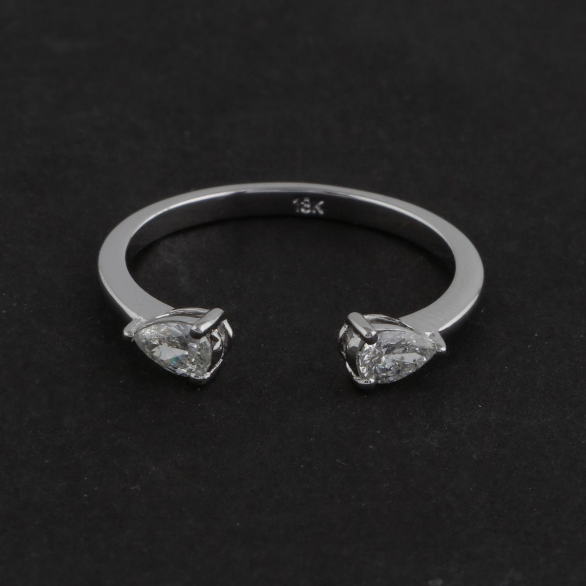 Pear Shape Diamond Solid 18k White Gold Handmade Jewelry Cuff Ring