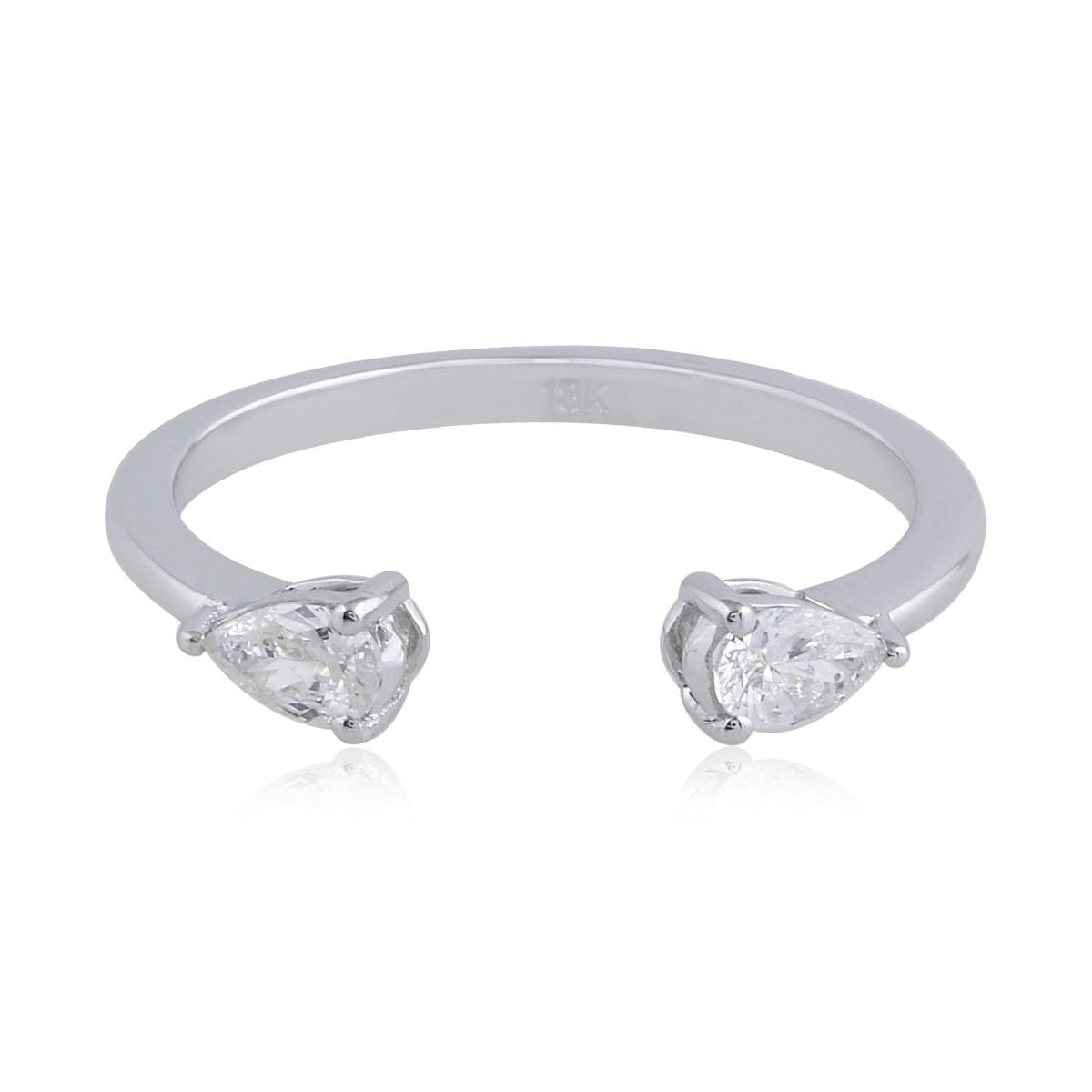 Pear Shape Diamond Solid 18k White Gold Handmade Jewelry Cuff Ring