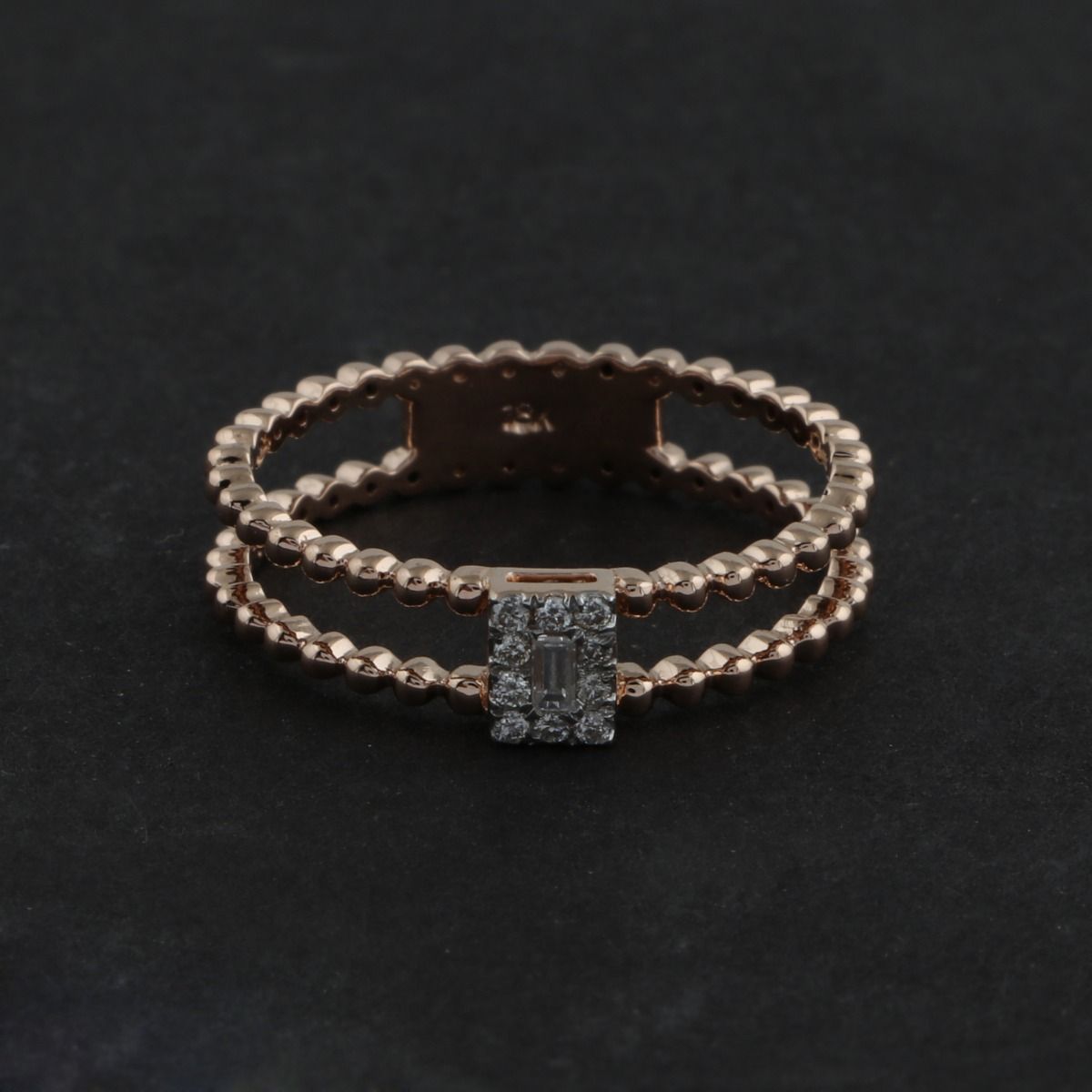 Solid 18k Gold Double Band Natural SI Clarity HI Color Diamond Ring