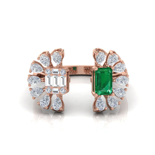 Real Emerald Solid 18 Kt Gold SI Clarity HI Color Diamond Proposal Cuff Ring