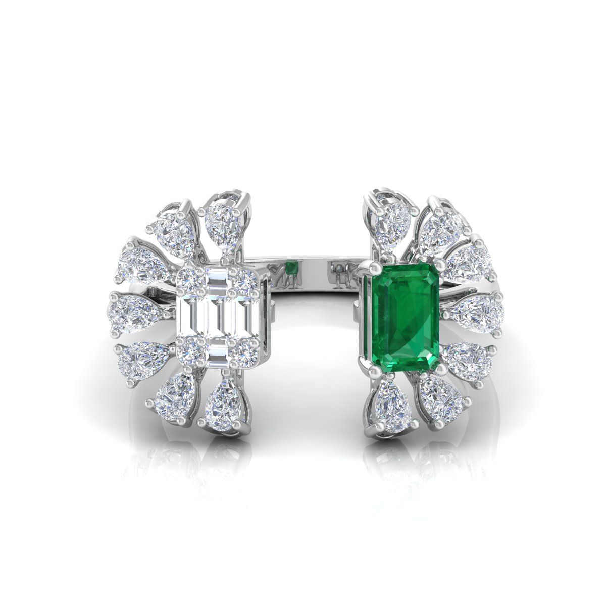 Real Emerald Solid 18 Kt Gold SI Clarity HI Color Diamond Proposal Cuff Ring