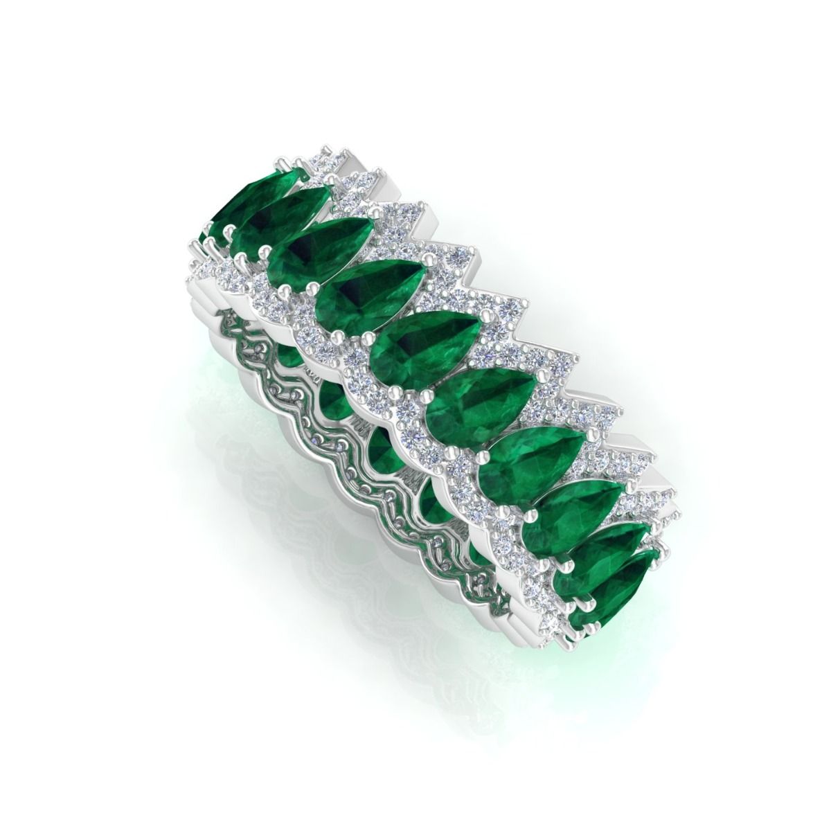 Pear Shaped Emerald Solid 18 Kt Gold SI Clarity HI Color Diamond Promise Eternity Ring