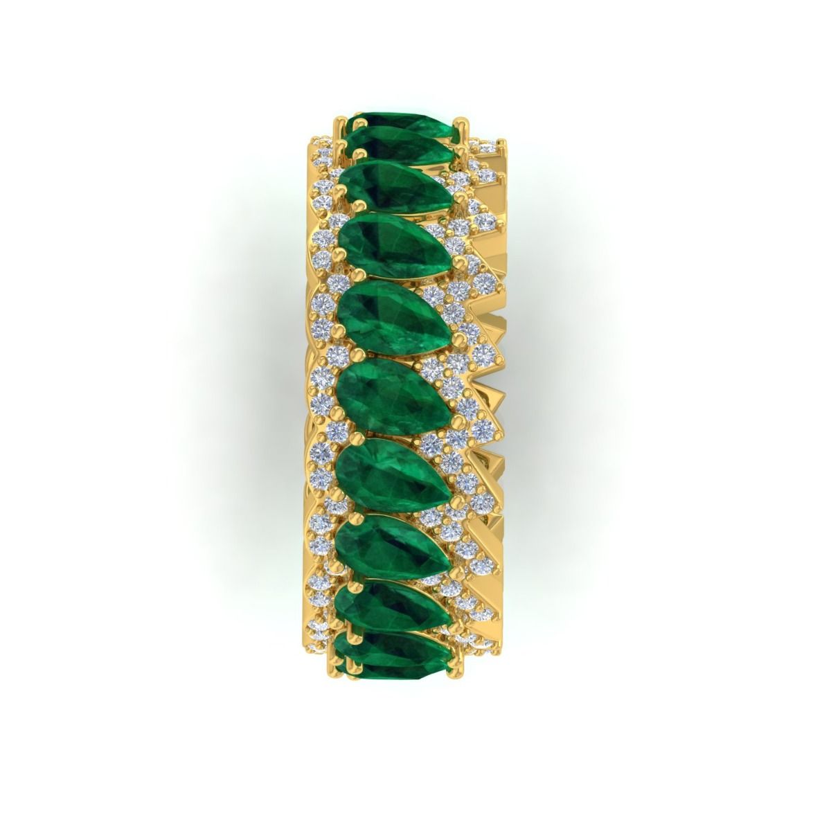 Pear Shaped Emerald Solid 18 Kt Gold SI Clarity HI Color Diamond Promise Eternity Ring