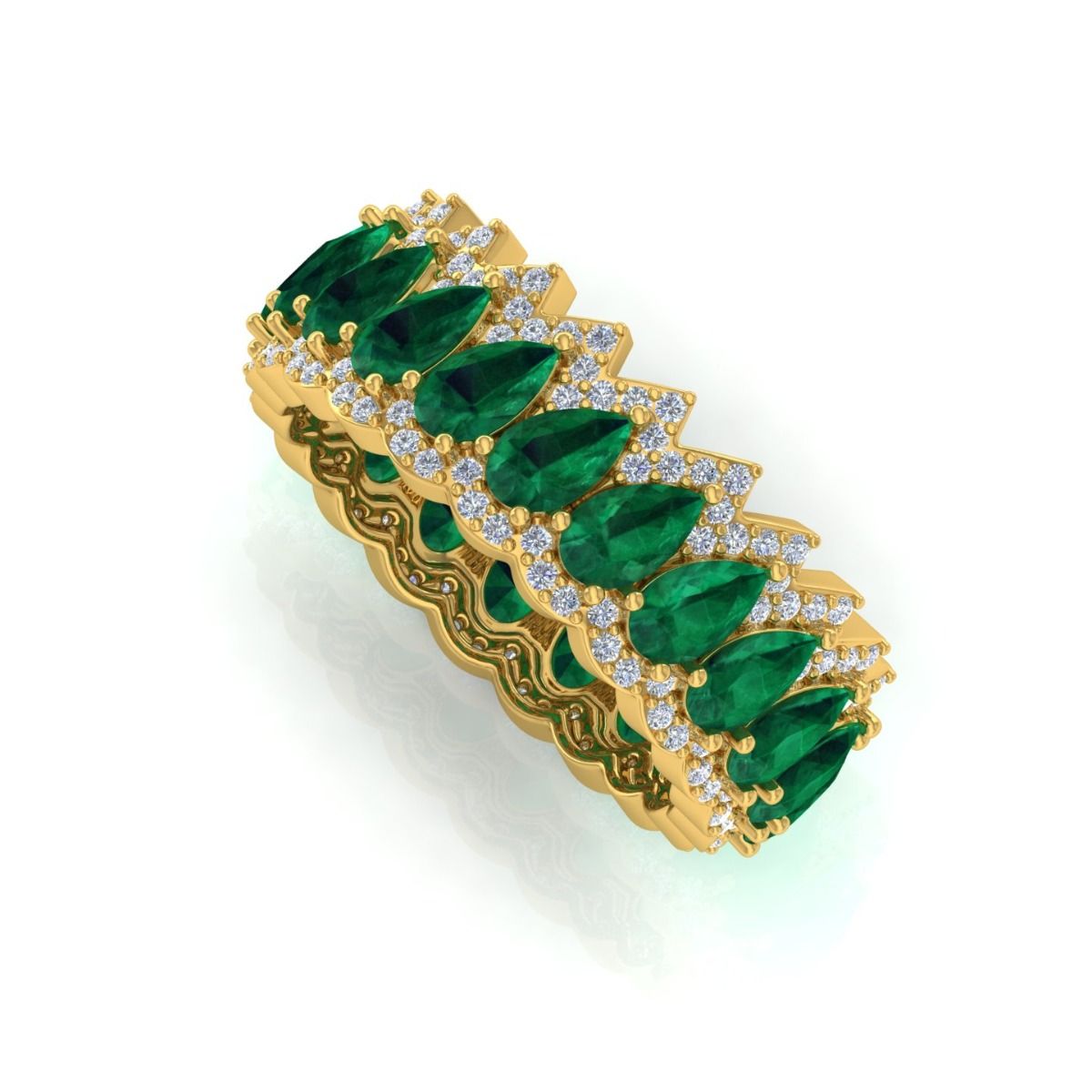 Pear Shaped Emerald Solid 18 Kt Gold SI Clarity HI Color Diamond Promise Eternity Ring