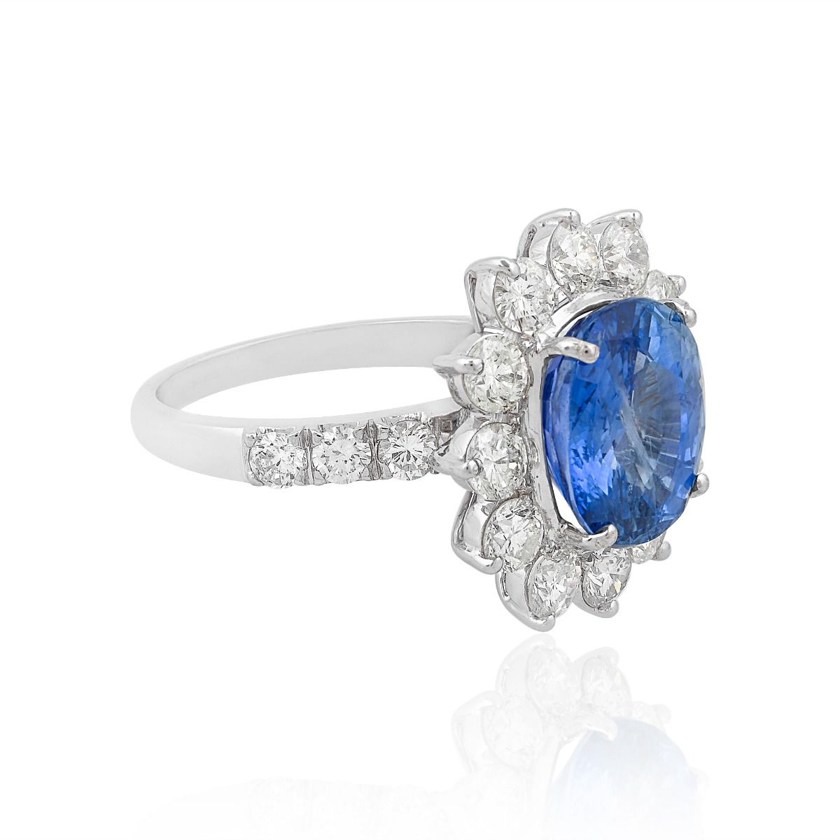 Natural 4.97 Ct. Blue Sapphire Gemstone Ring Solid 18k White Gold Handmade Ring Hi Color Si Clarity Diamond Jewelry Gift For Her