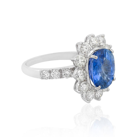 Natural 4.97 Ct. Blue Sapphire Gemstone Ring Solid 18k White Gold Handmade Ring Hi Color Si Clarity Diamond Jewelry Gift For Her