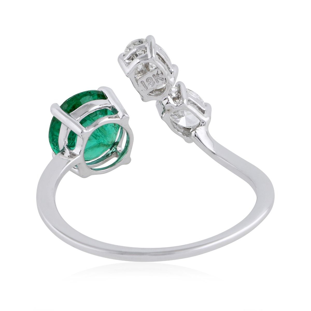 Round Emerald Solid 18 Kt White Gold SI Clarity HI Color Diamond Promise Ring