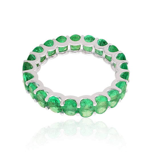 18k White Gold 4.40 Carats SI Clarity HI Color Diamond Zambian Emerald Gemstone Ring For Her Jewelry For Women