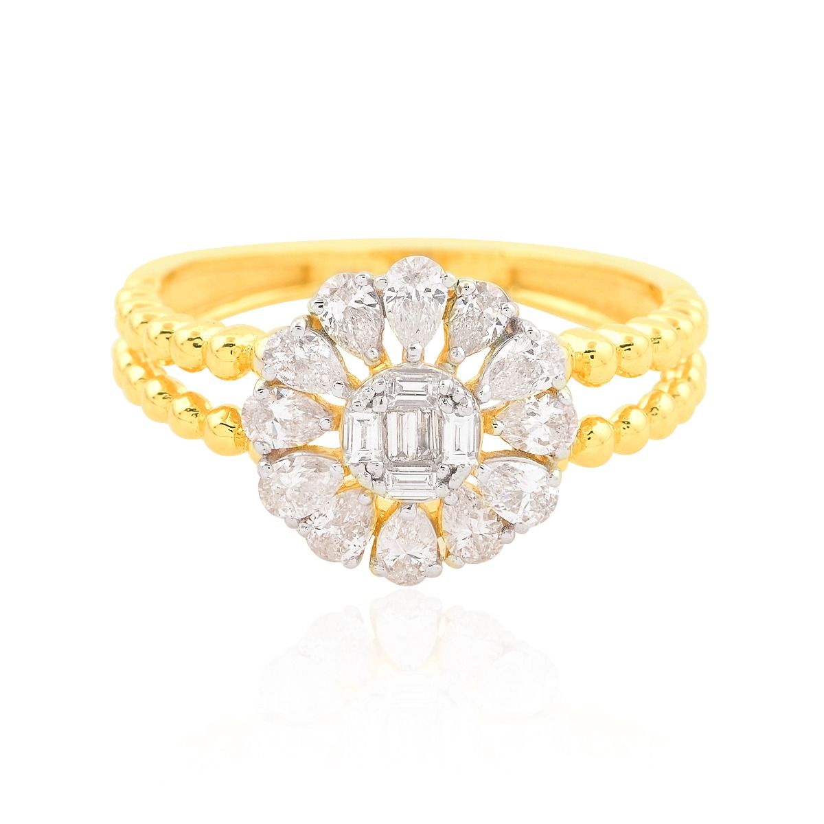 18k Yellow Gold Ring In 0.83 Ct. SI Clarity HI Color Diamond Beaded Band |Party Wear Ring For Women |Jewelry For Women |Diamond Ring