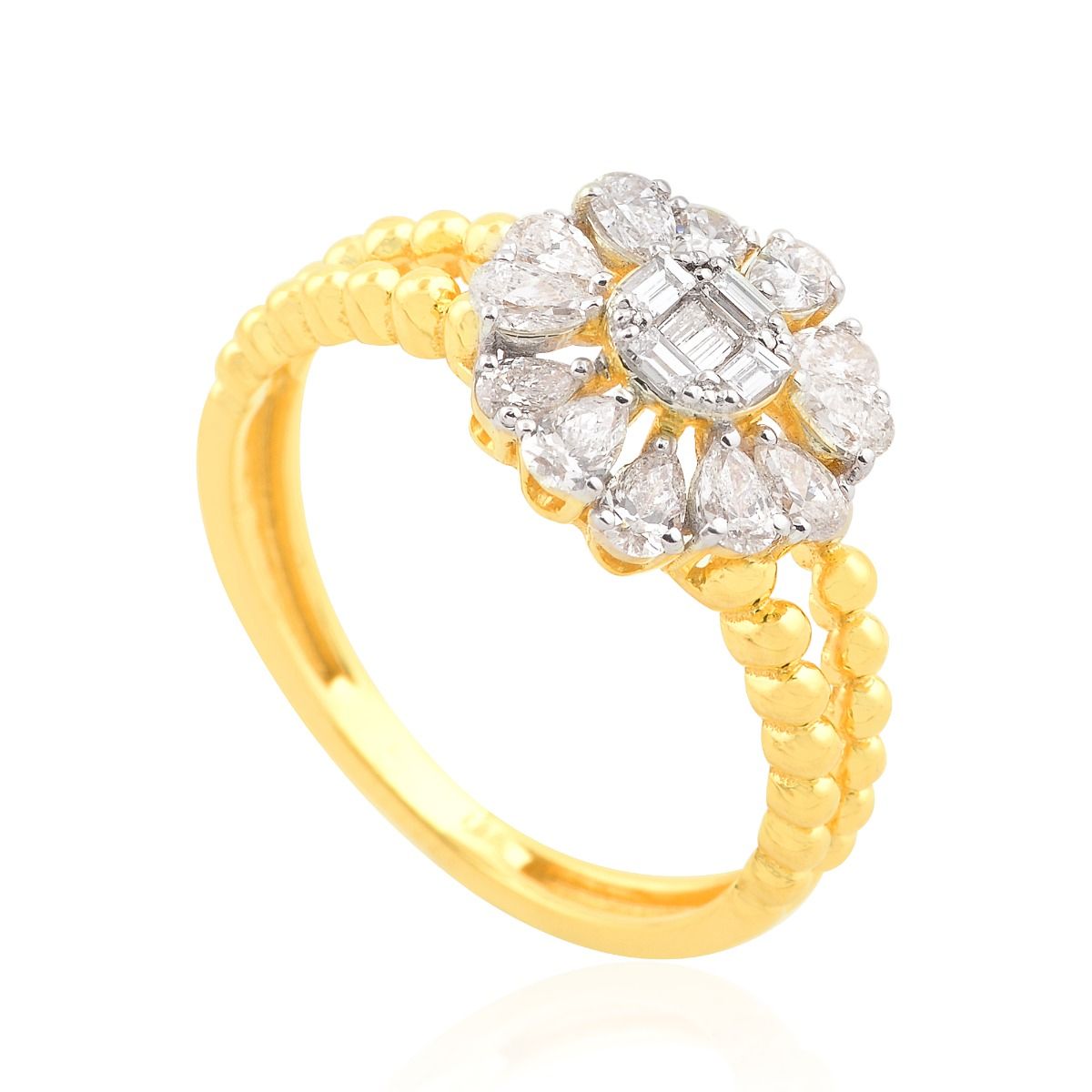 18k Yellow Gold Ring In 0.83 Ct. SI Clarity HI Color Diamond Beaded Band |Party Wear Ring For Women |Jewelry For Women |Diamond Ring