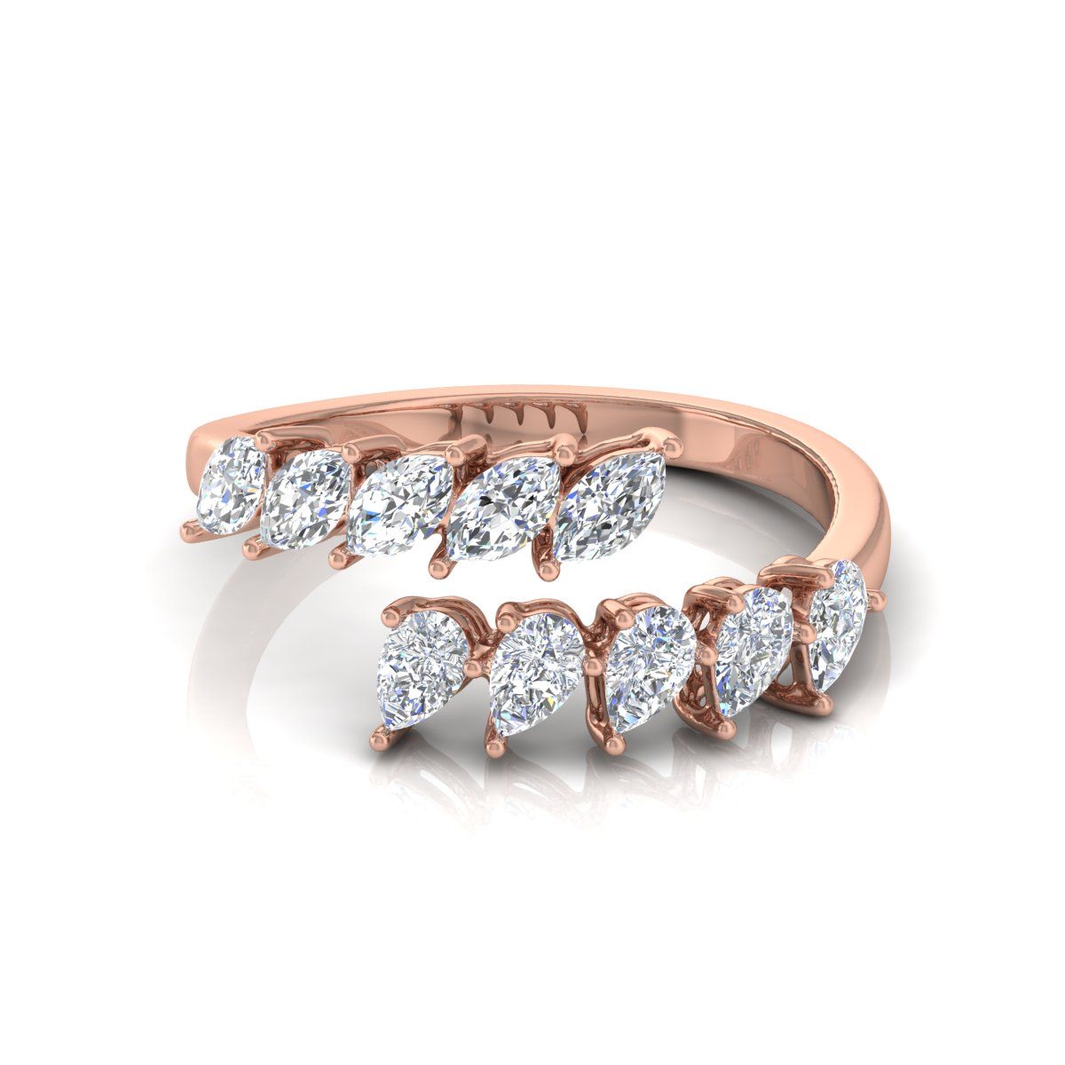 1.21 TCW Solid 18 Kt Gold Pear & Marquise Shaped SI Clarity HI Color Diamond Promise By Pass Ring