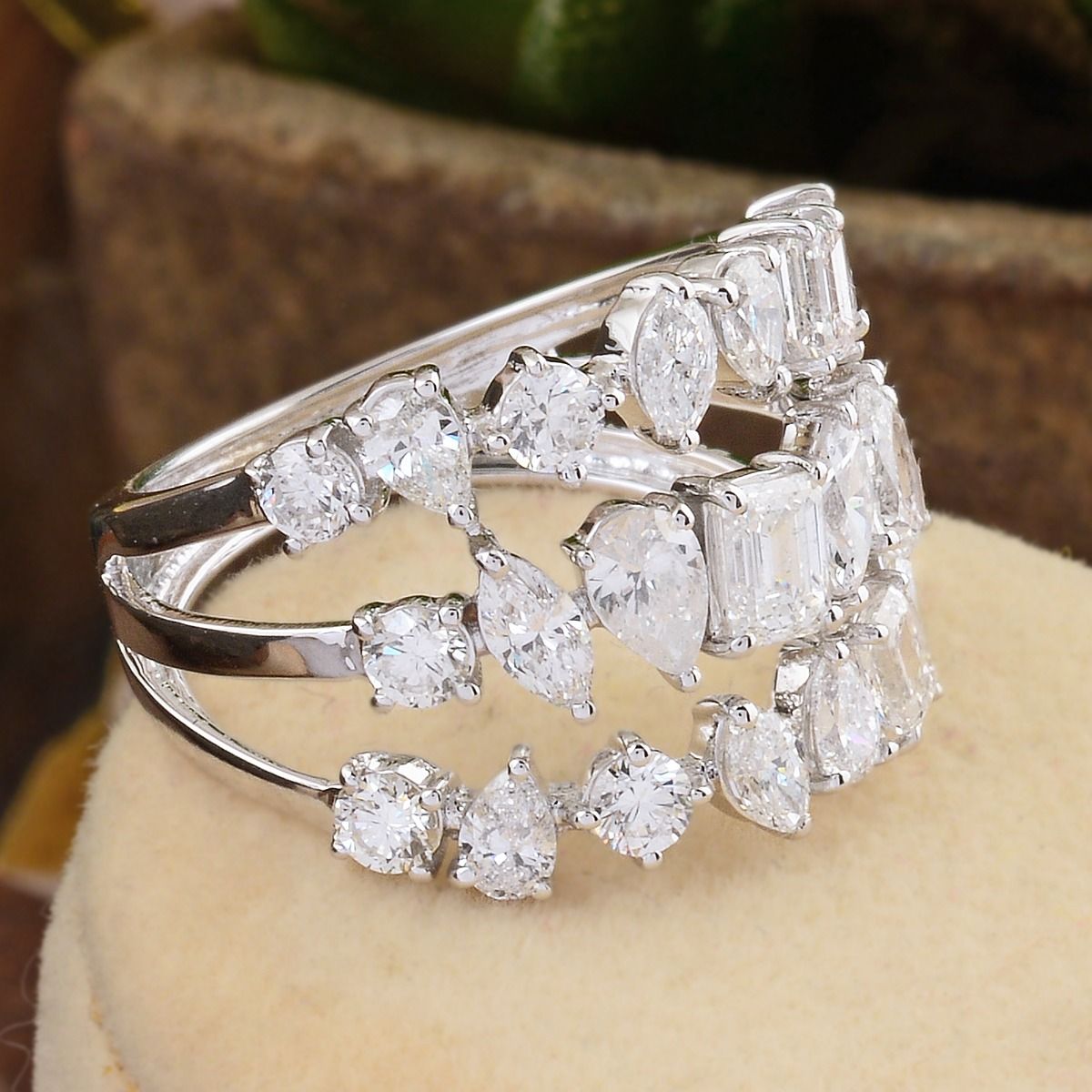 18k White Gold 5.73 TCW SI Clarity HI Color Diamond Multi Layer Ring |Party Wear Ring |Jewelry For Women