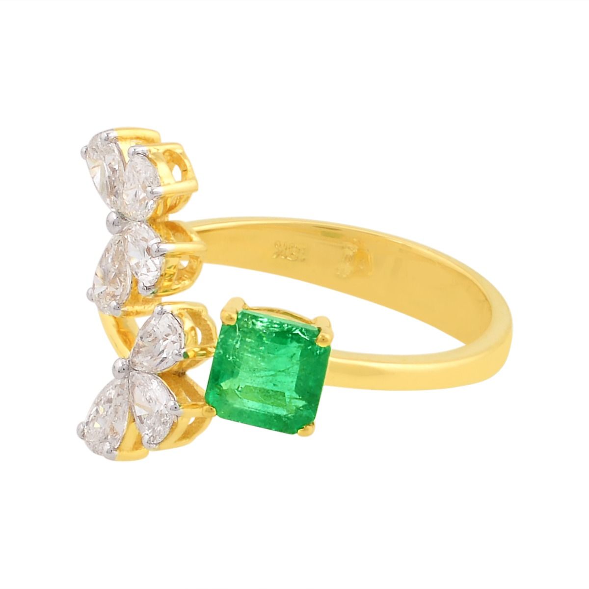 18k Yellow Gold 1.43 TCW SI Clarity HI Color Diamond Prong Setting Zambian Emerald Gemstone Designer Party Wear Ring Jewelry For Women