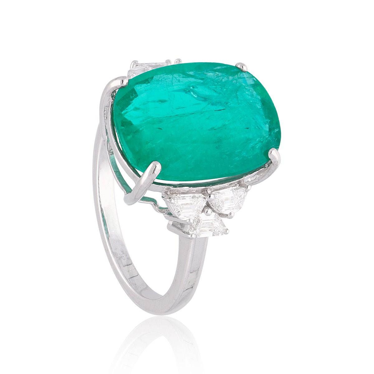 Solid 18k White Gold Zambian Emerald Ring Natural 0.45 Carat HI/SI Diamond Handmade Party Wear Jewelry