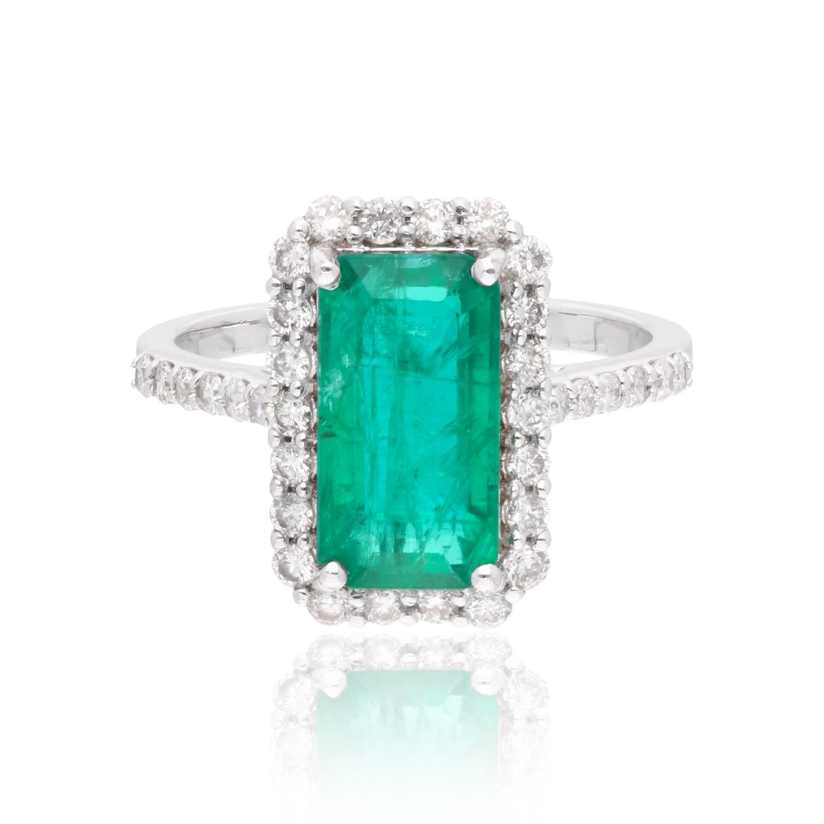 Natural 0.60 Carat HI/SI Diamond Emerald Cut Zambian Emerald Gemstone Ring Solid 18k White Gold Handmade Jewelry Anniversary Gift For Her