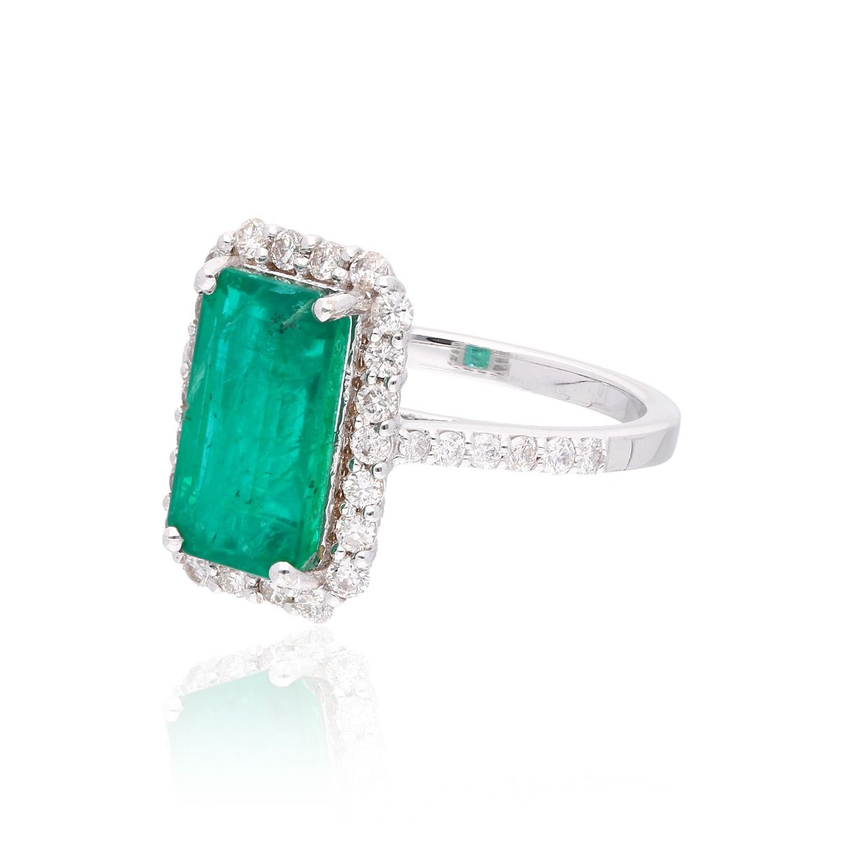 Natural 0.60 Carat HI/SI Diamond Emerald Cut Zambian Emerald Gemstone Ring Solid 18k White Gold Handmade Jewelry Anniversary Gift For Her