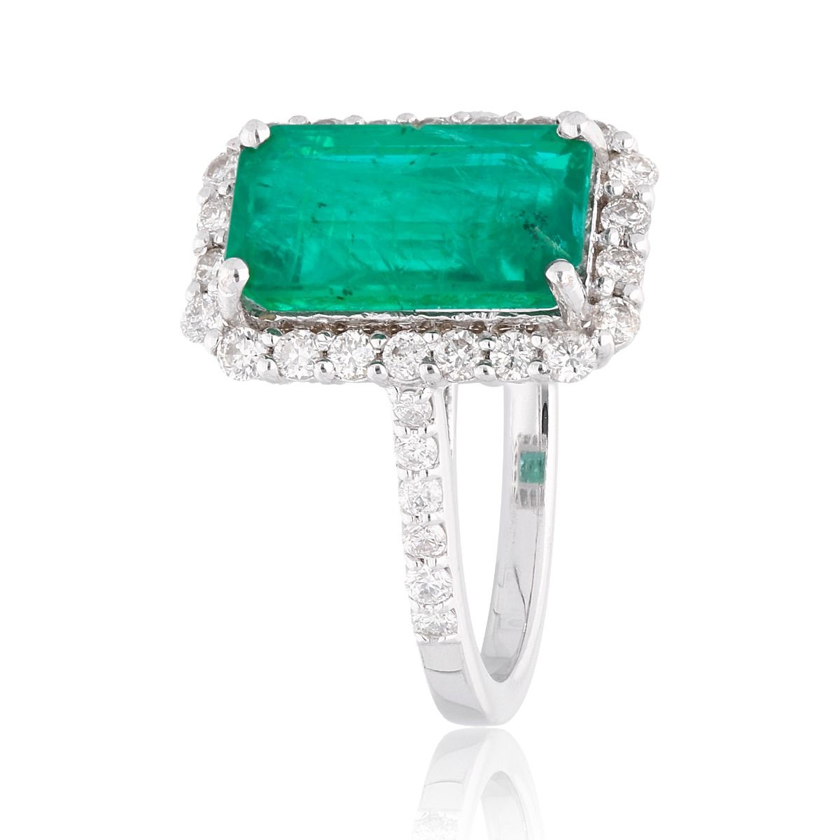 Natural 0.60 Carat HI/SI Diamond Emerald Cut Zambian Emerald Gemstone Ring Solid 18k White Gold Handmade Jewelry Anniversary Gift For Her
