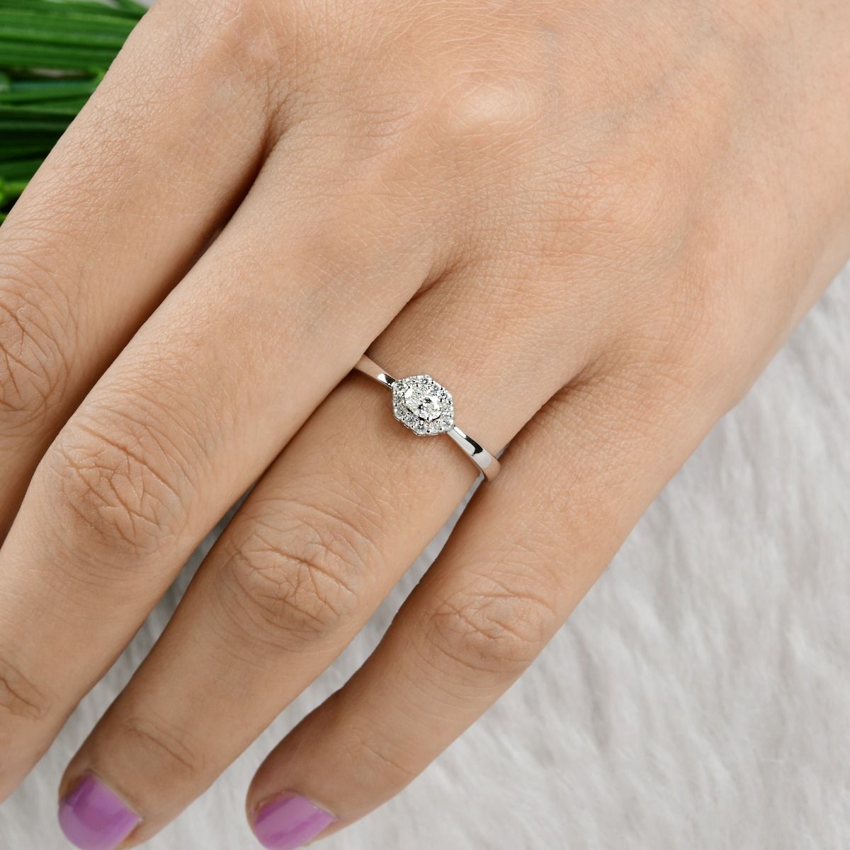 18k White Gold Handmade Minimalist Ring Natural 0.23 Carat HI/SI Diamond Wedding Jewelry