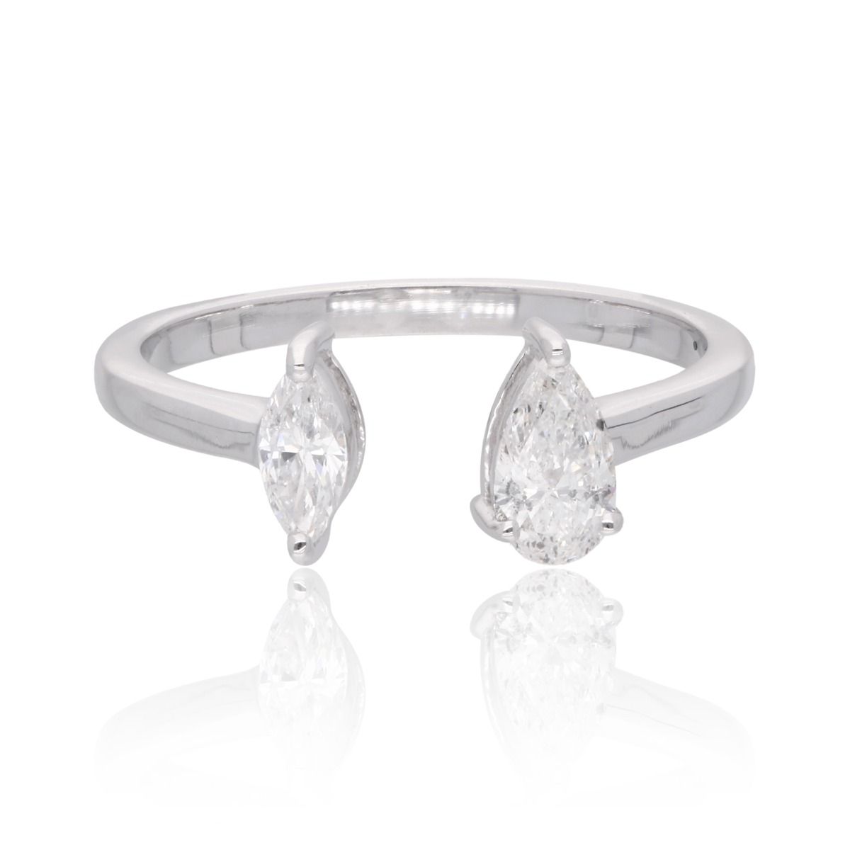 18k White Gold Handmade Cuff Ring Natural 0.48 Carat HI/SI Diamond Jewelry Gift For Her