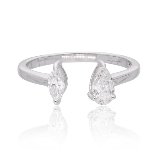 18k White Gold Handmade Cuff Ring Natural 0.48 Carat HI/SI Diamond Jewelry Gift For Her