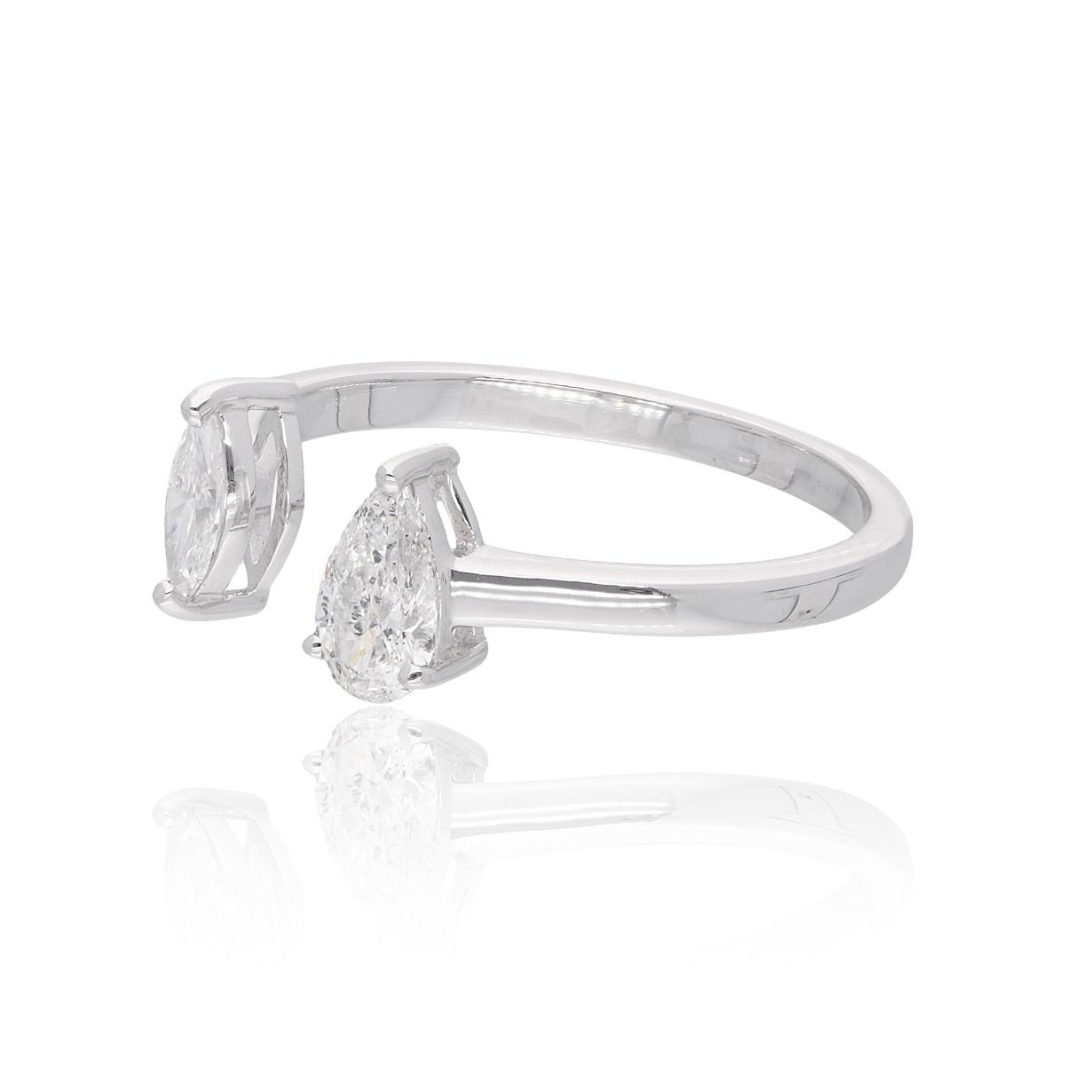 18k White Gold Handmade Cuff Ring Natural 0.48 Carat HI/SI Diamond Jewelry Gift For Her