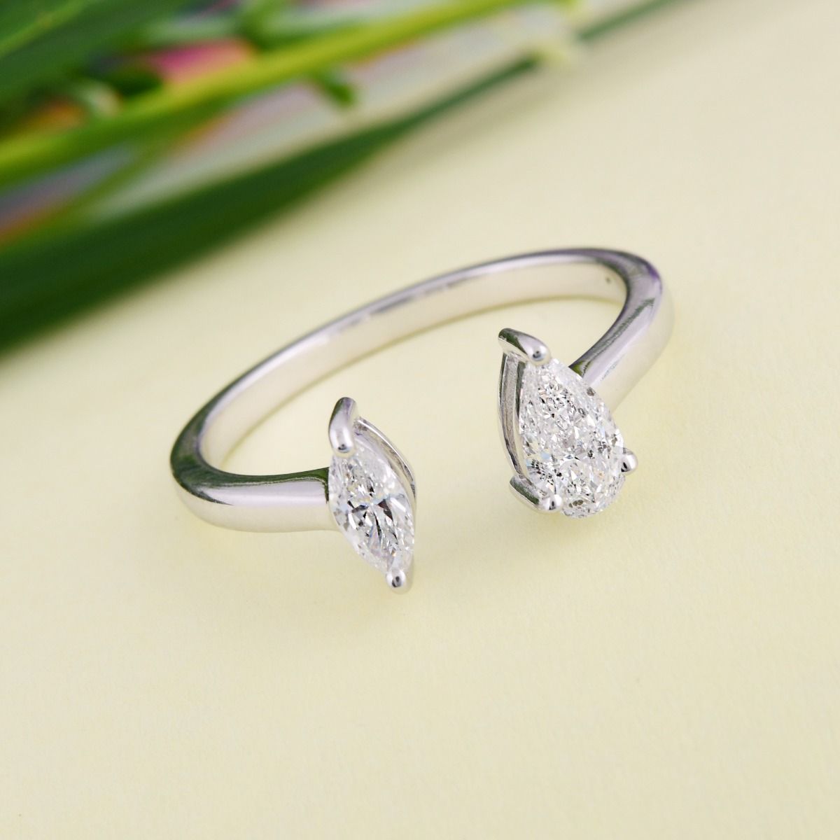 18k White Gold Handmade Cuff Ring Natural 0.48 Carat HI/SI Diamond Jewelry Gift For Her