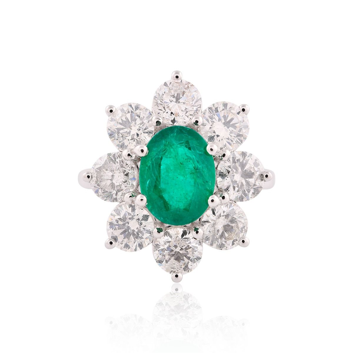 3.23 Carat HI/SI Diamond 18k White Gold Ring Natural Zambian Emerald Gemstone Handmade Jewelry