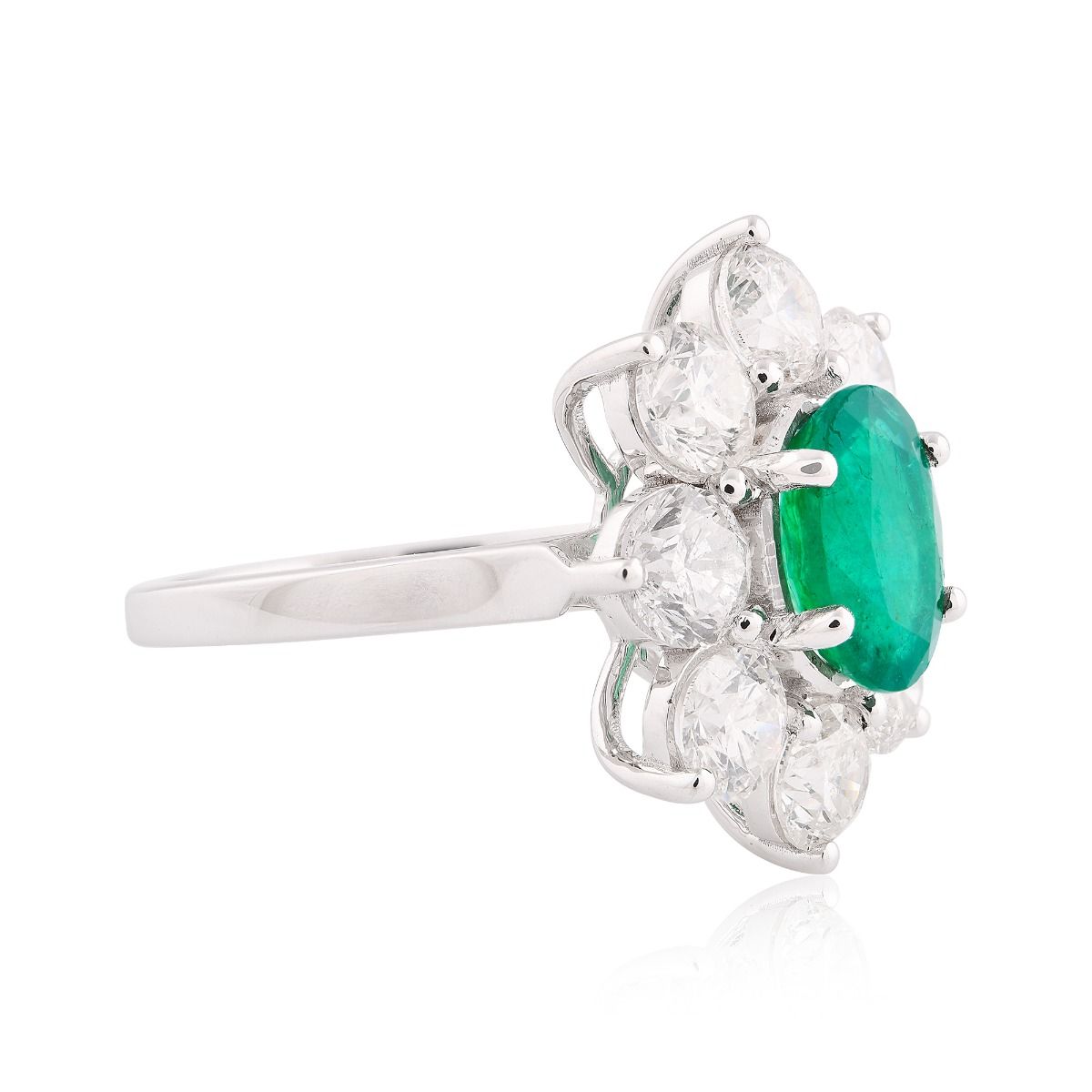 3.23 Carat HI/SI Diamond 18k White Gold Ring Natural Zambian Emerald Gemstone Handmade Jewelry
