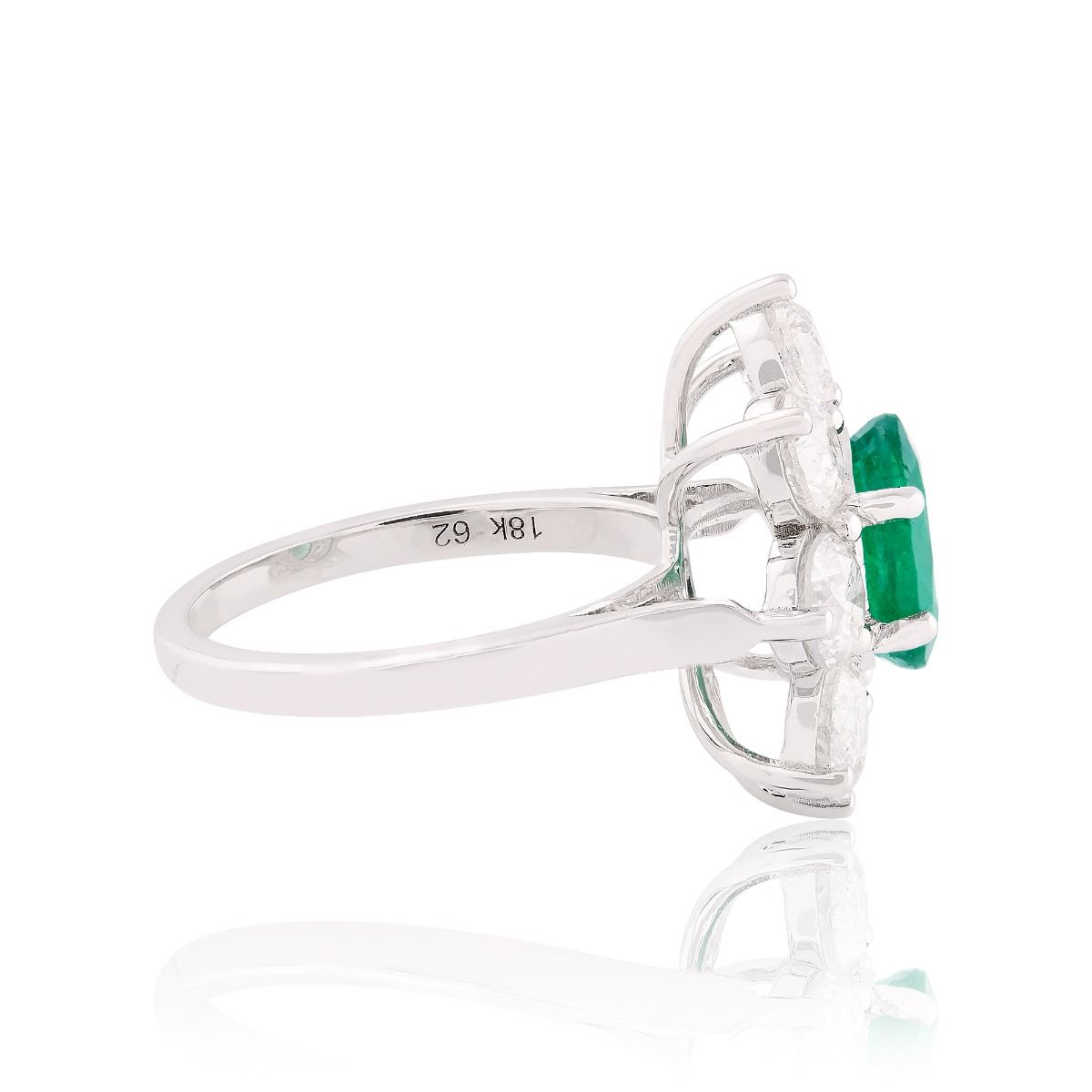 3.23 Carat HI/SI Diamond 18k White Gold Ring Natural Zambian Emerald Gemstone Handmade Jewelry