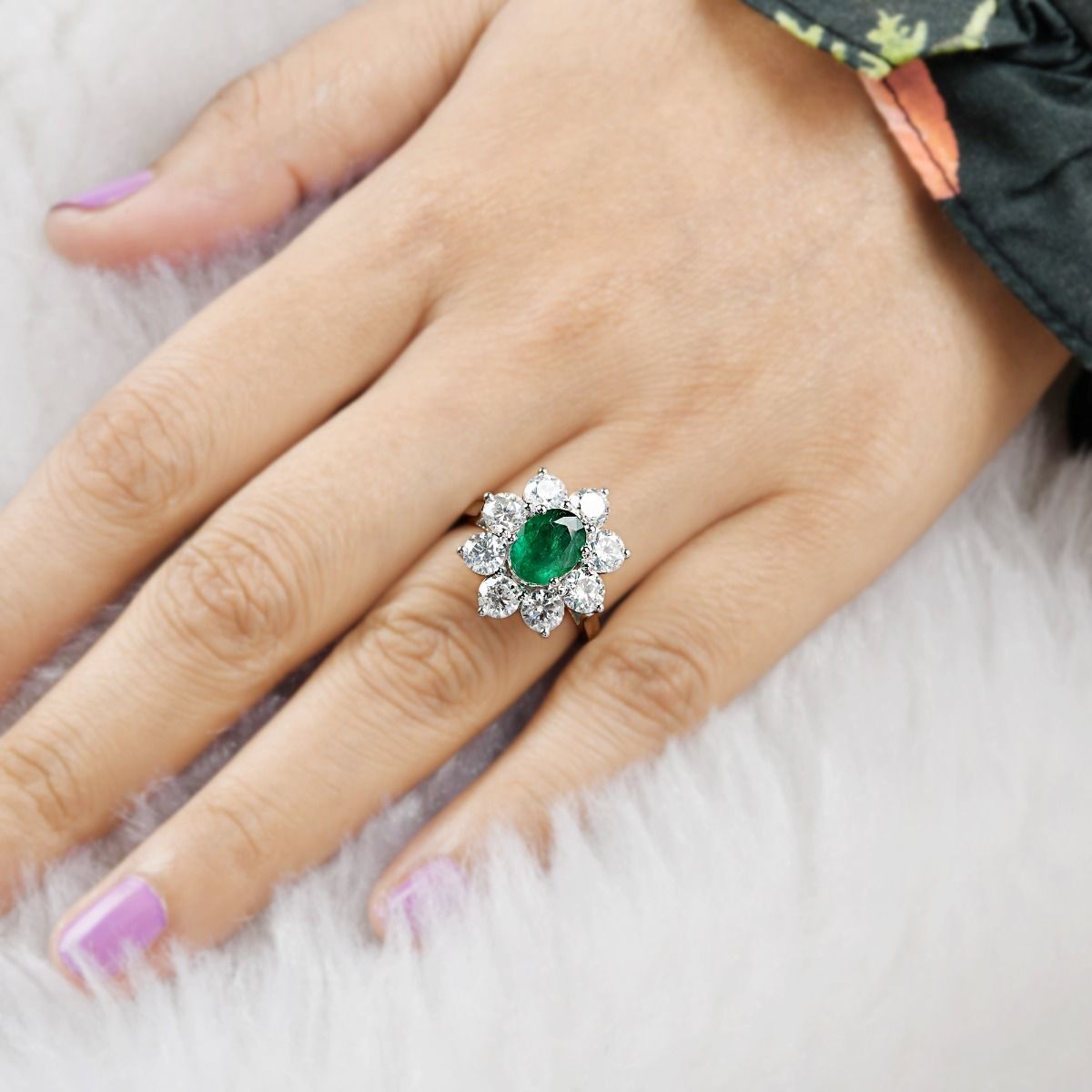3.23 Carat HI/SI Diamond 18k White Gold Ring Natural Zambian Emerald Gemstone Handmade Jewelry