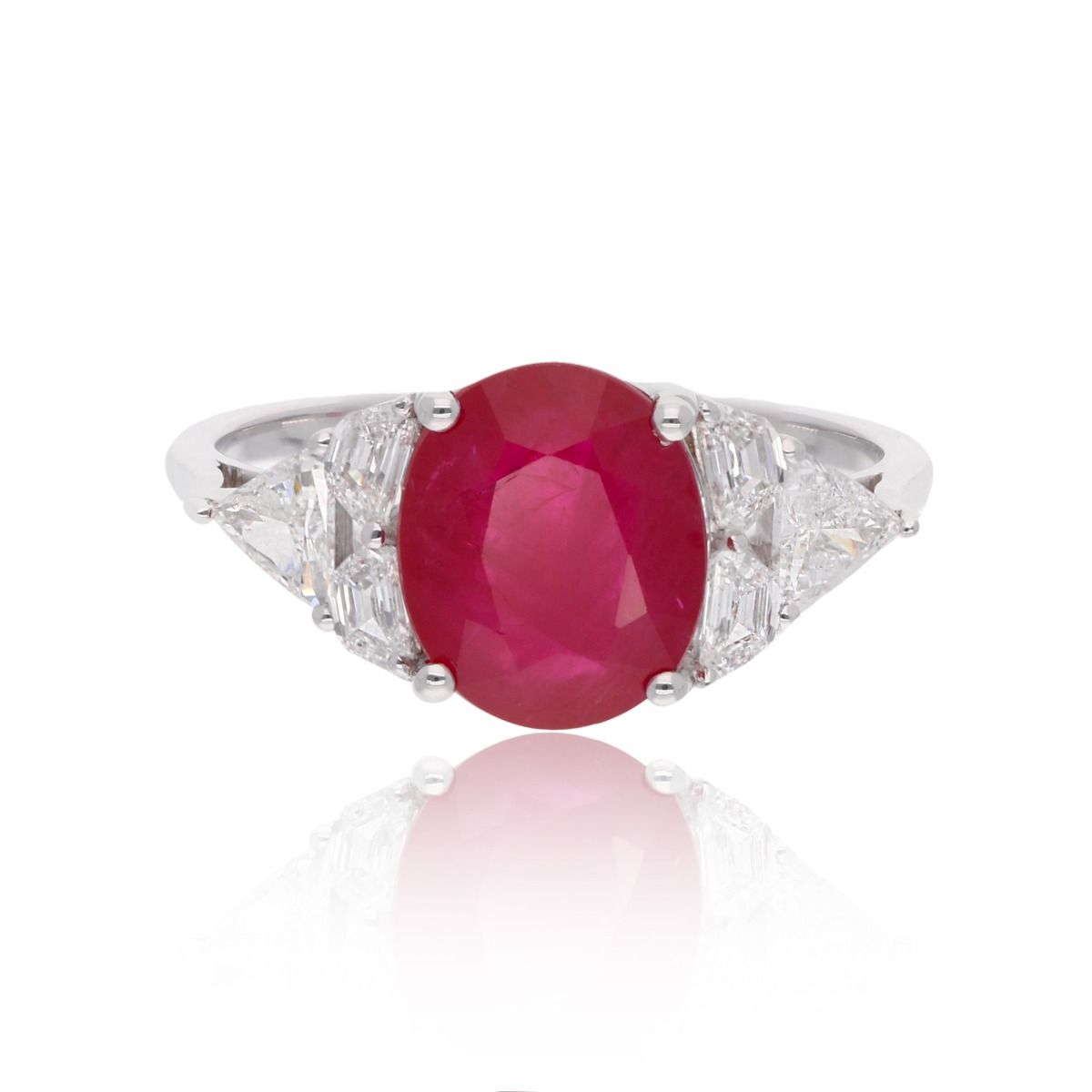 Natural 0.61 Carat HI/SI Diamond Ruby Gemstone Ring Solid 18k White Gold Handmade Jewelry Birthday Gift For Her