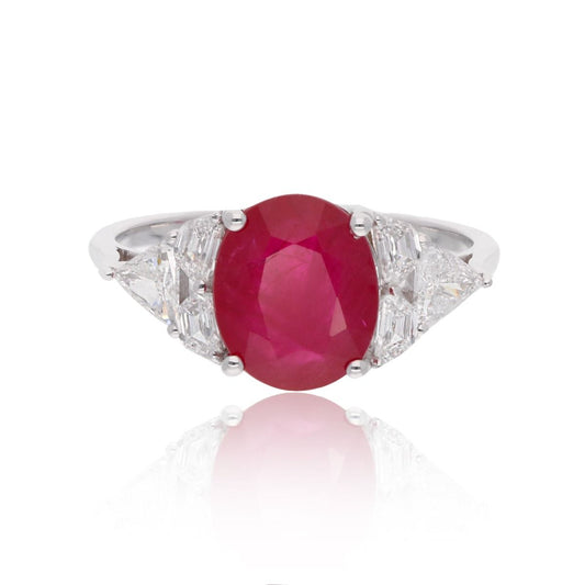Natural 0.61 Carat HI/SI Diamond Ruby Gemstone Ring Solid 18k White Gold Handmade Jewelry Birthday Gift For Her