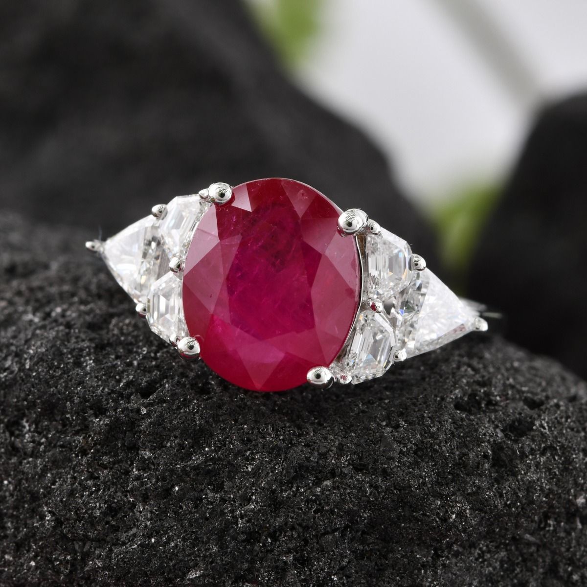 Natural 0.61 Carat HI/SI Diamond Ruby Gemstone Ring Solid 18k White Gold Handmade Jewelry Birthday Gift For Her