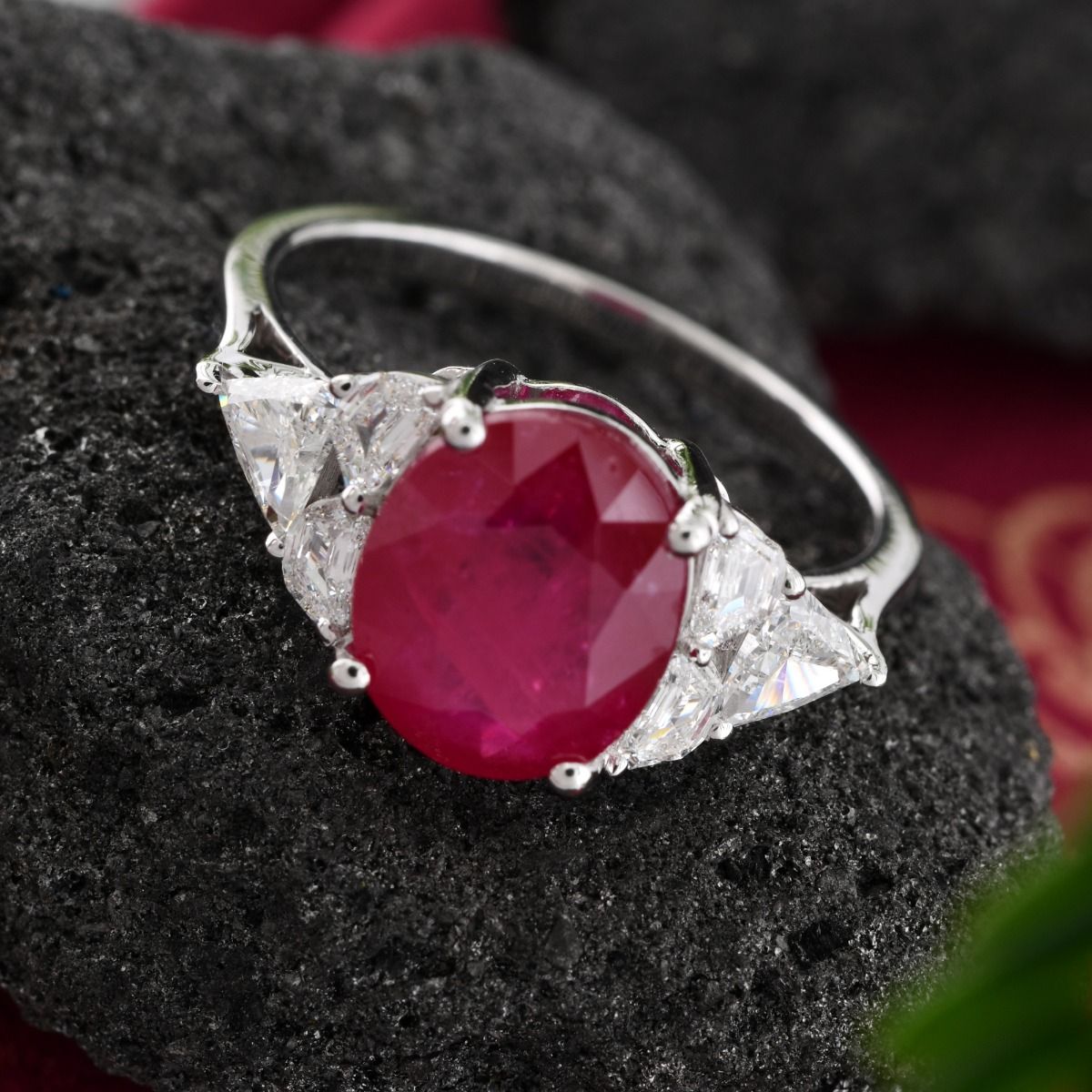 Natural 0.61 Carat HI/SI Diamond Ruby Gemstone Ring Solid 18k White Gold Handmade Jewelry Birthday Gift For Her