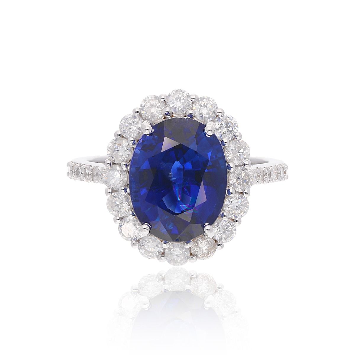 Solid 18k White Gold 1.05 Carat HI/SI Diamond Ring Natural Blue Sapphire Gemstone Jewelry