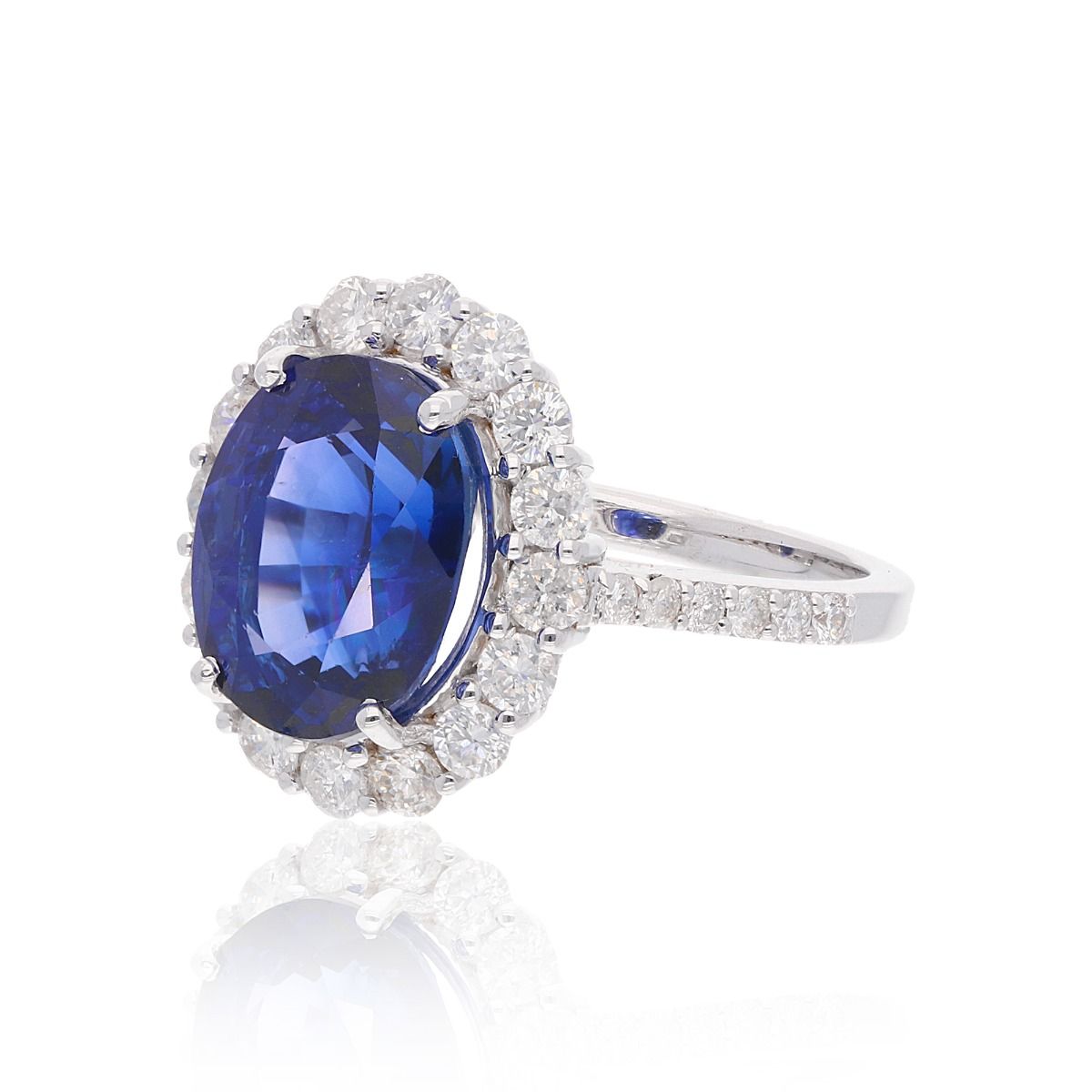 Solid 18k White Gold 1.05 Carat HI/SI Diamond Ring Natural Blue Sapphire Gemstone Jewelry