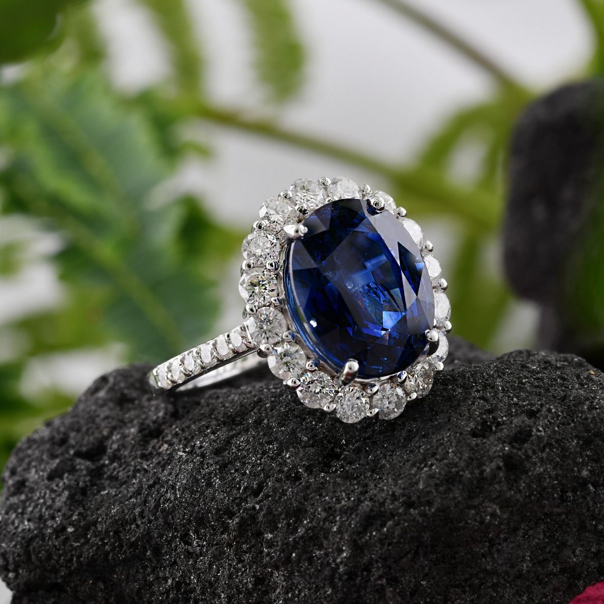 Solid 18k White Gold 1.05 Carat HI/SI Diamond Ring Natural Blue Sapphire Gemstone Jewelry