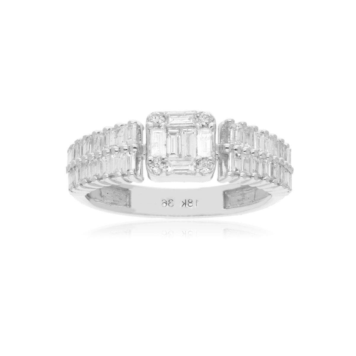 Natural 0.90 Carat HI/SI Round & Baguette Diamond Band Ring 18k White Gold Handmade Jewelry