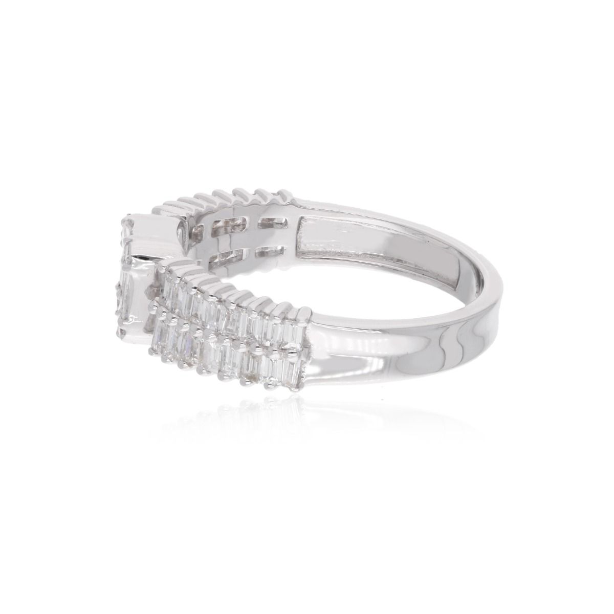 Natural 0.90 Carat HI/SI Round & Baguette Diamond Band Ring 18k White Gold Handmade Jewelry