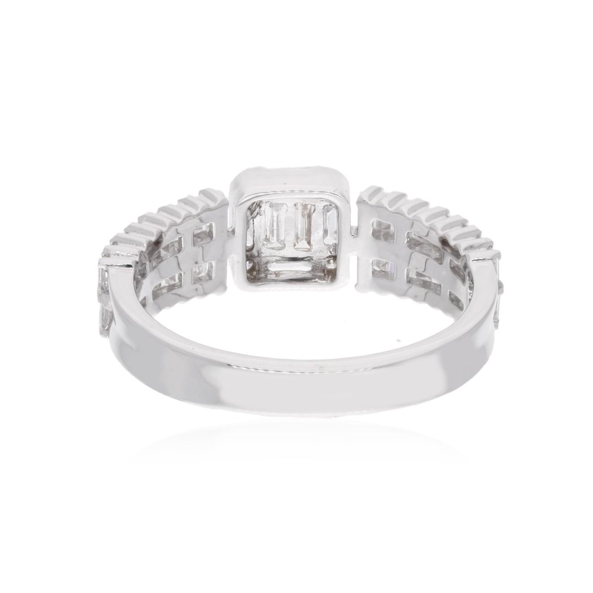 Natural 0.90 Carat HI/SI Round & Baguette Diamond Band Ring 18k White Gold Handmade Jewelry