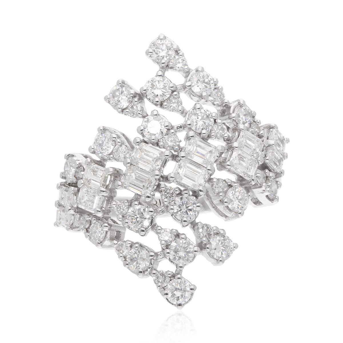 Natural 2.07 Carat HI Color SI Clarity Baguette & Round Diamond Statement Ring 18k White Gold Handmade Jewelry Birthday Gift For Her