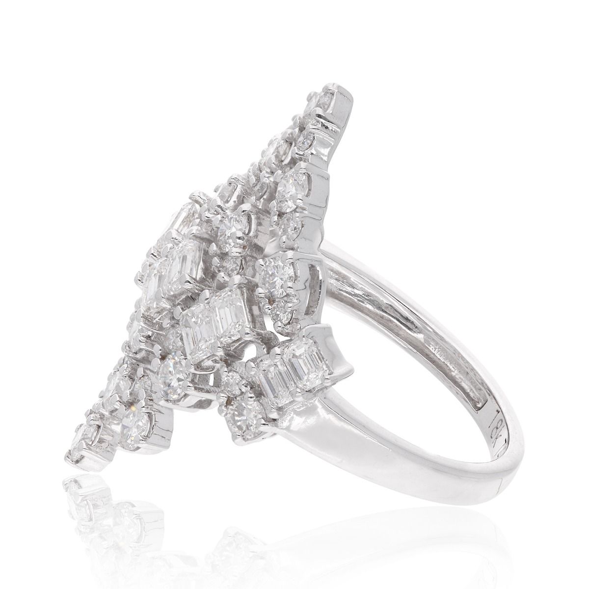 Natural 2.07 Carat HI Color SI Clarity Baguette & Round Diamond Statement Ring 18k White Gold Handmade Jewelry Birthday Gift For Her