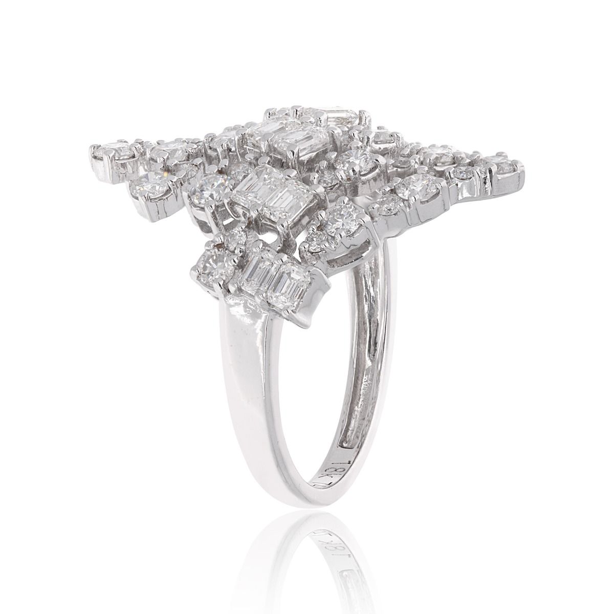 Natural 2.07 Carat HI Color SI Clarity Baguette & Round Diamond Statement Ring 18k White Gold Handmade Jewelry Birthday Gift For Her