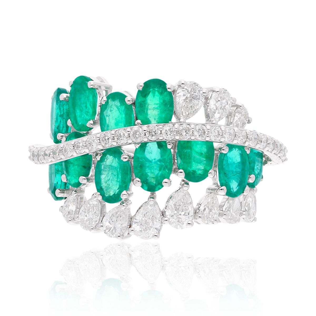 1.76 Carat HI/SI Diamond 18k White Gold Ring Natural Zambian Emerald Gemstone Handmade Jewelry Gift For Her